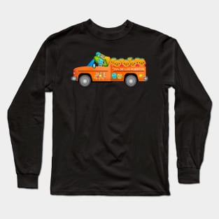 Halloween Pumpkin & Skeleton Truck Long Sleeve T-Shirt